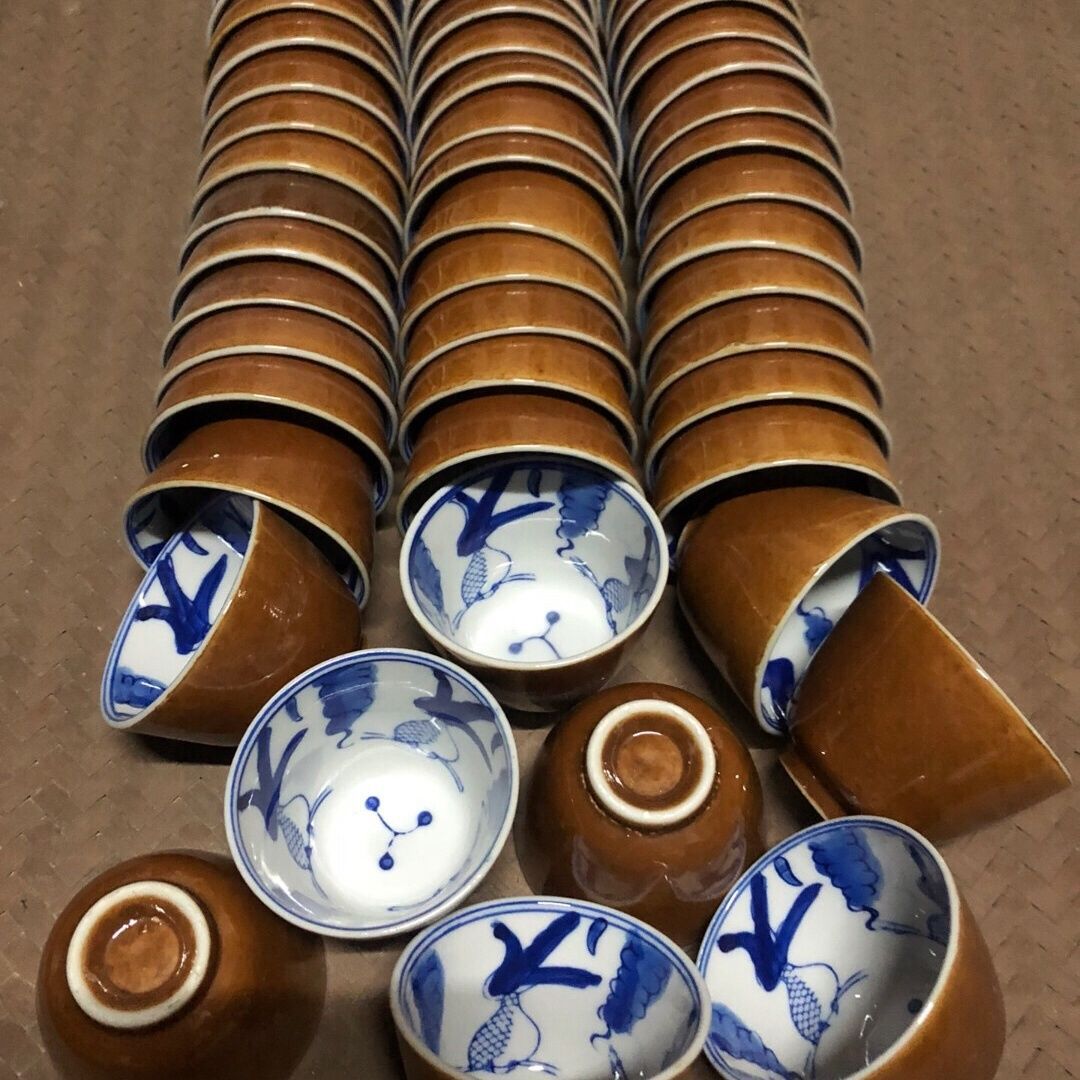 酱釉杯青花金鱼杯茶杯酒杯水杯茶杯青花杯景德镇陶瓷杯茶具泡茶杯