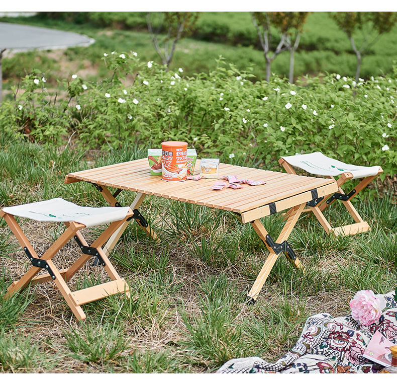 戶外蛋卷桌椅套裝便攜式折疊桌自駕遊旅行野餐露營實木燒烤桌批發