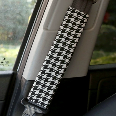 Seat belt shoulder pad Cover Jacquard Quilted Soft - a-pair-of-black-and-white-houndstooth-shoulder-pads