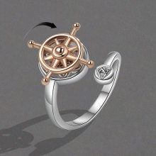 跨境时来运转船舵戒指批发 创意简约罗盘标志个性开口指环女