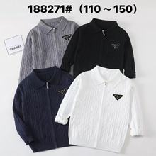 新款男女童拉链针织毛衣外套秋冬装童装针织毛衣开衫翻领内衬外套