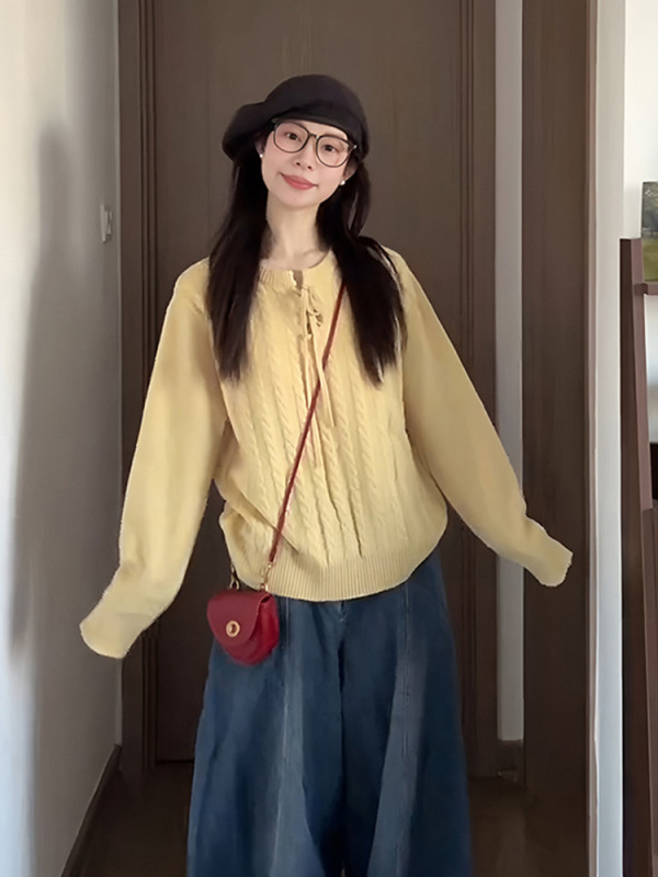 奶黄色套头毛衣慵懒高级感早秋初冬季女装2025新款减龄针织衫上衣|undefined