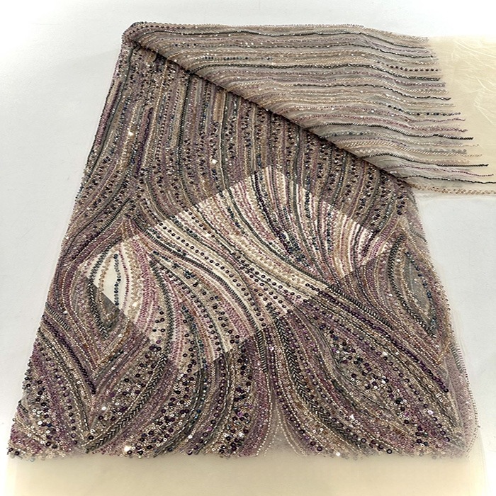 Tela de encaje de alta gama con bordado de cuentas personalizado, tela de encaje de moda para vestido de novia de estilo francés de lujo. image 5