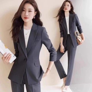 灰色西装套装女2024新款春夏气质工作服职业正装秋季休闲西服外套