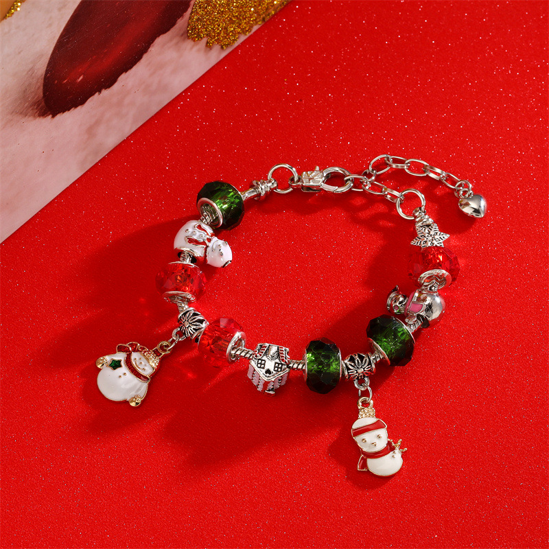 Los fabricantes transfronterizos al por mayor de Navidad muñeco de nieve muleta pulsera de cuentas de cristal rojo DIY pulsera de regalo de Navidad