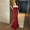 Line neck Strapless long dress banquet temperament wrap chest open Hip Wrap Dress Dress