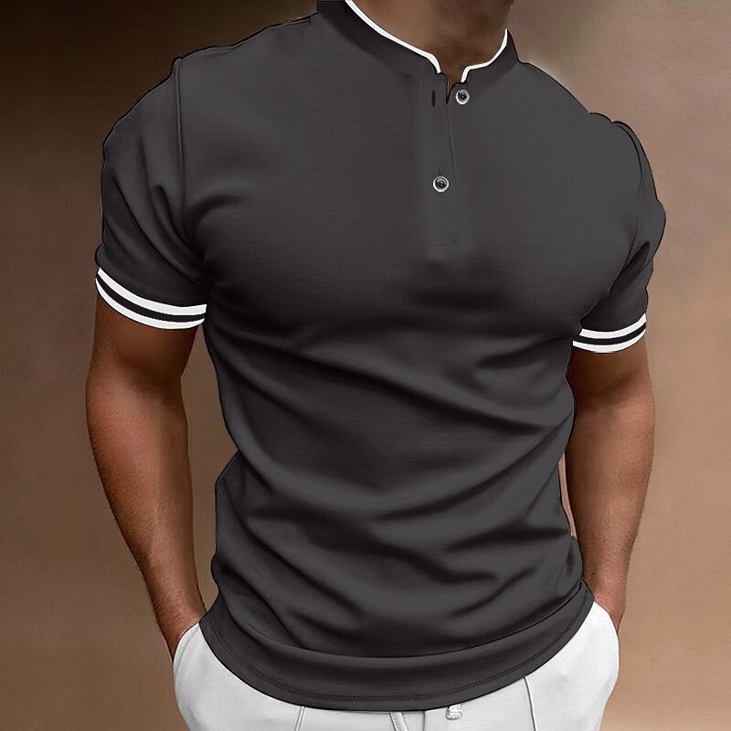 Herrenbekleidung Sommer Kurzarm Rundhals Knopfleiste Herren Freizeithemd Poloshirt_voghion.com