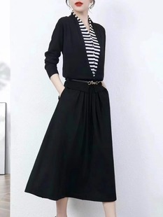 2023 autumn and winter colorful beauty learning ~ New knitted fake two-piece cardigan two-piece suit women's clothing autumn