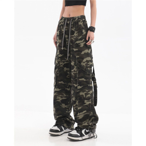 Chic Spring and Autumn Harlen Hip-Hop Camouflage Women's High Street Straight Leg Wide Leg Design Fashion Casual Work Pants Ins Trend
