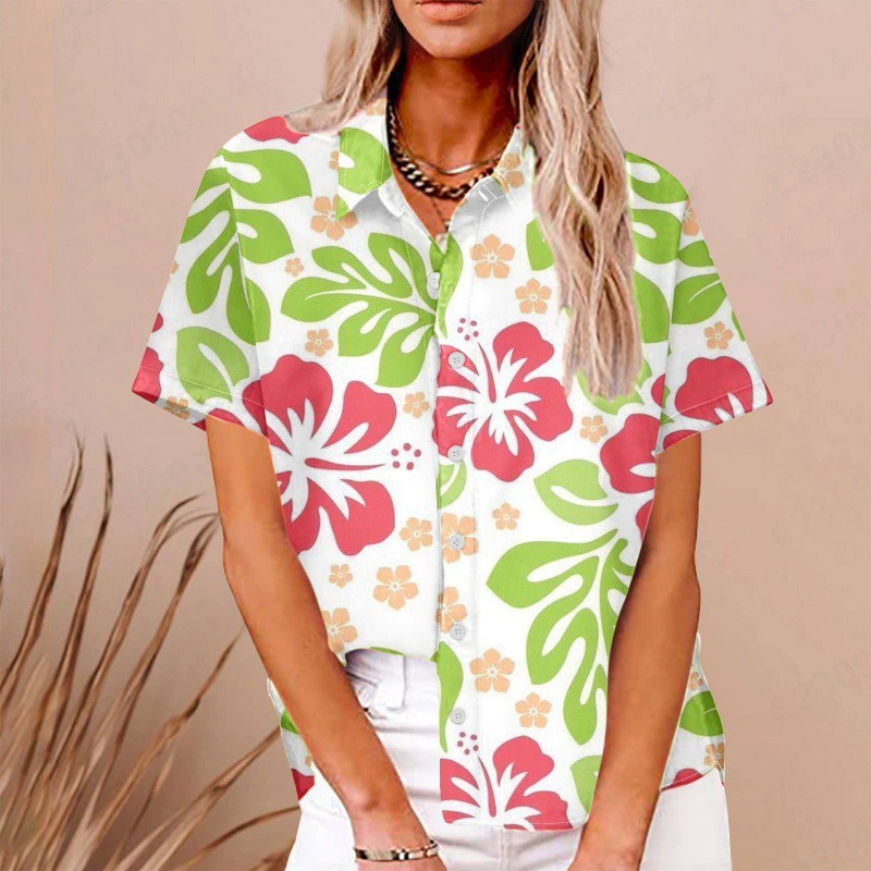 Трансграничный Temu AliExpress OZON3d рубашка с цифровым принтом Гавайские женские топы с короткими рукавами на заказ