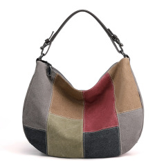 Large Capacity Women's Canvas Bag Patchwork Bag Fashion Korean Version Handheld Large Tote Crossbody Bag Trend Single Shoulder Bag