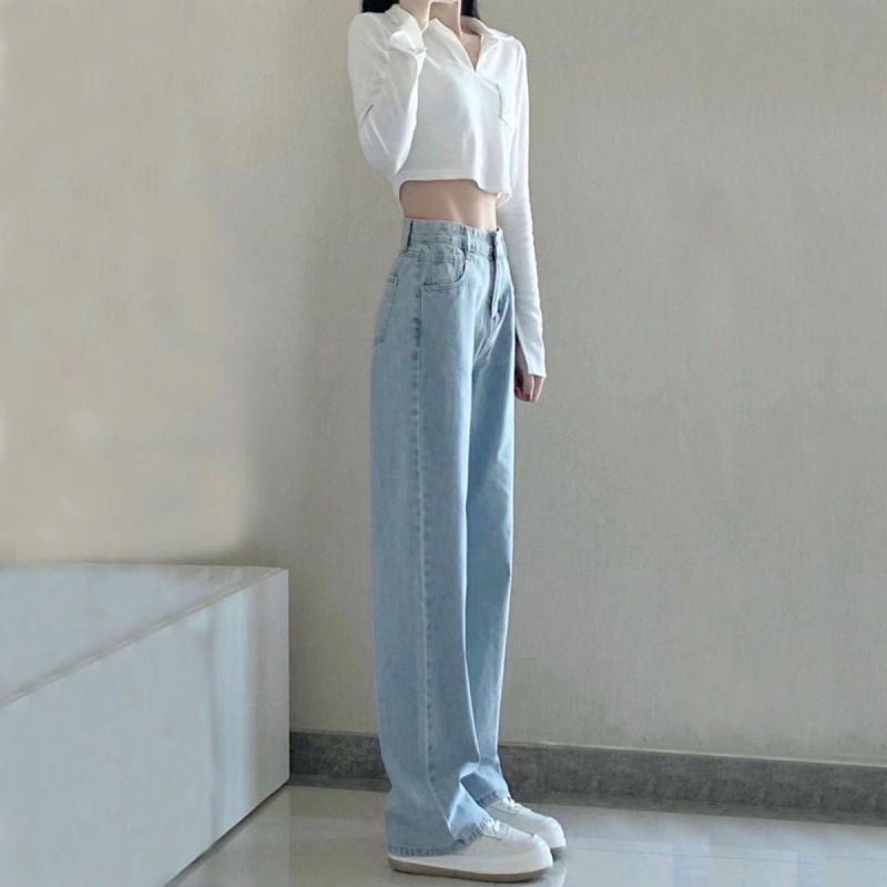 (2개) 높은 허리 넓은 다리 청바지 여성용 스트레이트 레그 느슨한 새 봄 슬리밍 작은 바지