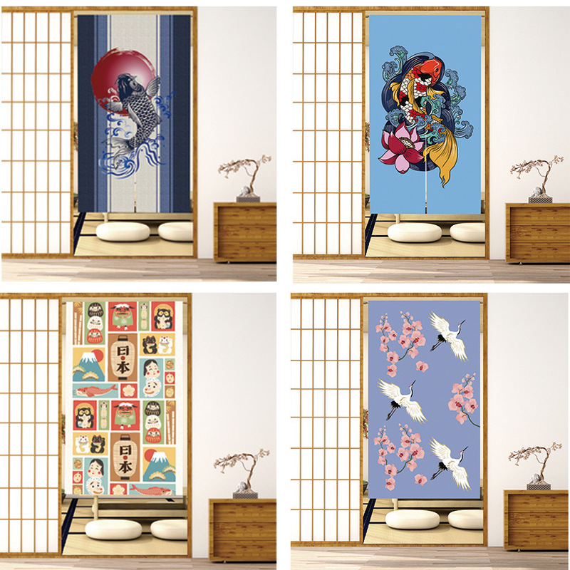 Door curtain partition curtain Japanese fabric big fish lengthened 150cm kitchen cloakroom bathroom are suitable for non-perforated