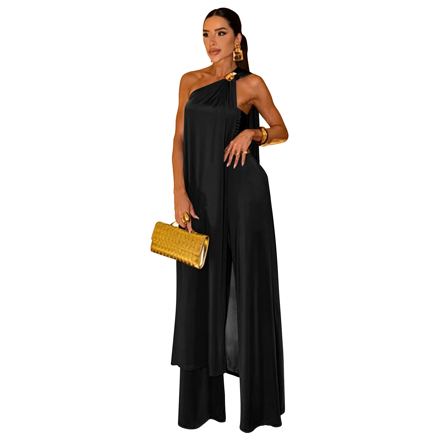 Summer Women's Long Loose Top And Solid Color Trousers Set American Fashion_ecoleips.com