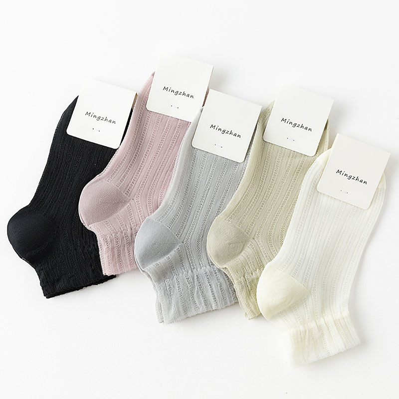 Summer socks thin women's socks boat socks ice silk crystal socks do not fall off with cotton socks boneless seam head versatile women's socks
