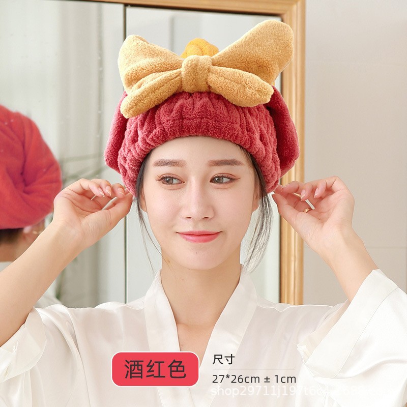 Gorro de secado del cabello súper absorbente de secado rápido japonés lindo arco princesa gorro de ducha terciopelo coral piña Plaid absorbente al por mayor image 8