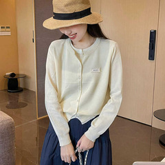 韓系杏色偽の長袖ニットカーディガン