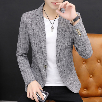 suit man leisure time Korean Edition Self cultivation jacket Youth handsome personality lattice Small suit man 's suit coat Trend