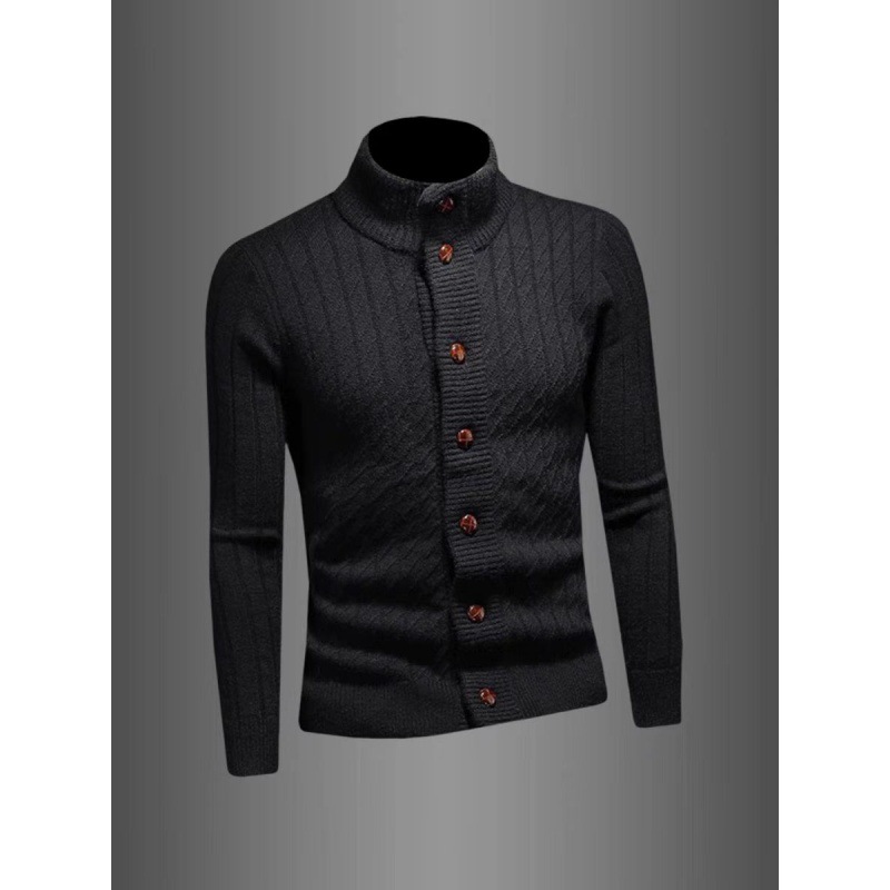 Knitted Cardigan Men's Multi Button Stand Up Collar Fashionable Casual Plus Size Trendy Hot Sweater Jacket_voghion.com