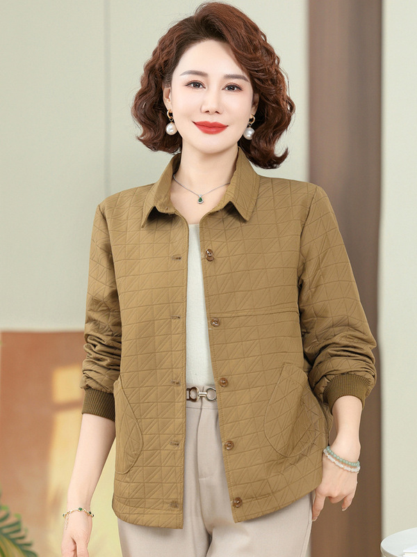 气质妈妈装开衫秋季新款翻领纯色长袖外套大码中老年女装厚款衬衫|undefined