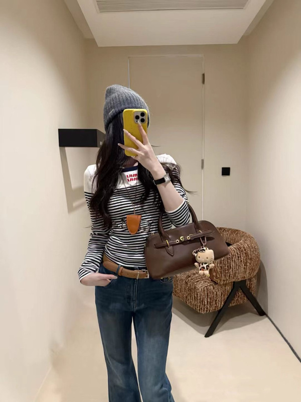 miu系字母刺绣条纹圆领针织衫女春秋新款时尚休闲撞色百搭毛衣女|undefined