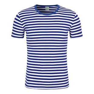 220g sea spirit shirt round neck short sleeve striped T-shirt men's Navy sailor suit activity cultural shirt advertising clothing customization