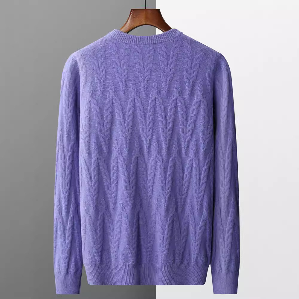 Maglione di base caldo e casual in lana semplice jacquard da uomo giovane, nuovo girocollo spesso autunno inverno_voghion.com