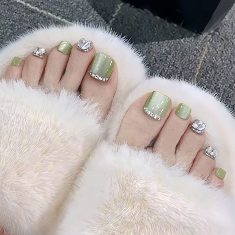 JZ-130 Detachable Nail Patch Finished Product Cat Eye Fresh Green Sparkling Diamond Toe Nails Wearable Nails Wholesale JZ-130 Detachable Nail Patch Finished Product Cat Eye Fresh Green Sparkling Diamond Toe Nails Wearable Nails Wholesale