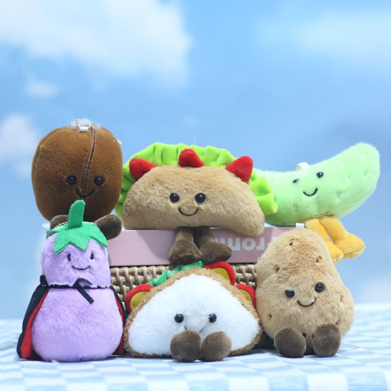Cute Sandwich Dishes with Buns Pendant Plush Toy Doll Hamburger Eggplant Bag Pendant Keychain Doll