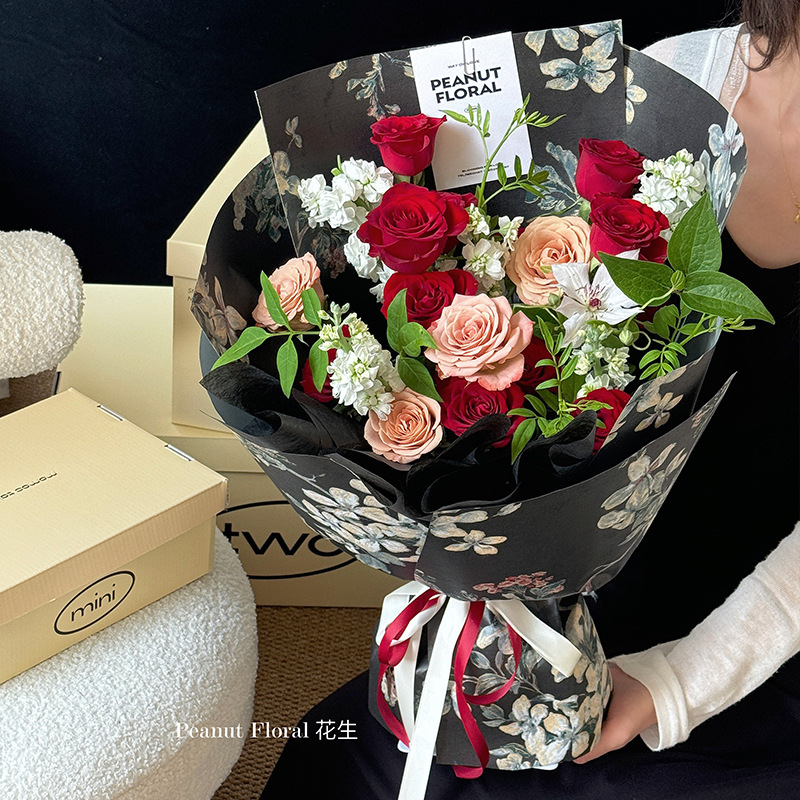 Jade Huabian serie de papel de envoltura de flores de alta calidad impermeable papel de madera de madera material de embalaje floral papel de embalaje de flores para el día de San Valentín