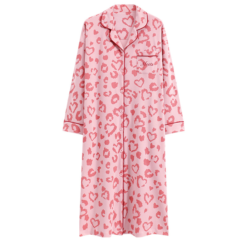 [Customized] pijama con cojín de pecho para mujeres de otoño de algodón Cardigan de manga larga pijama de mujeres primavera y otoño algodón suelto