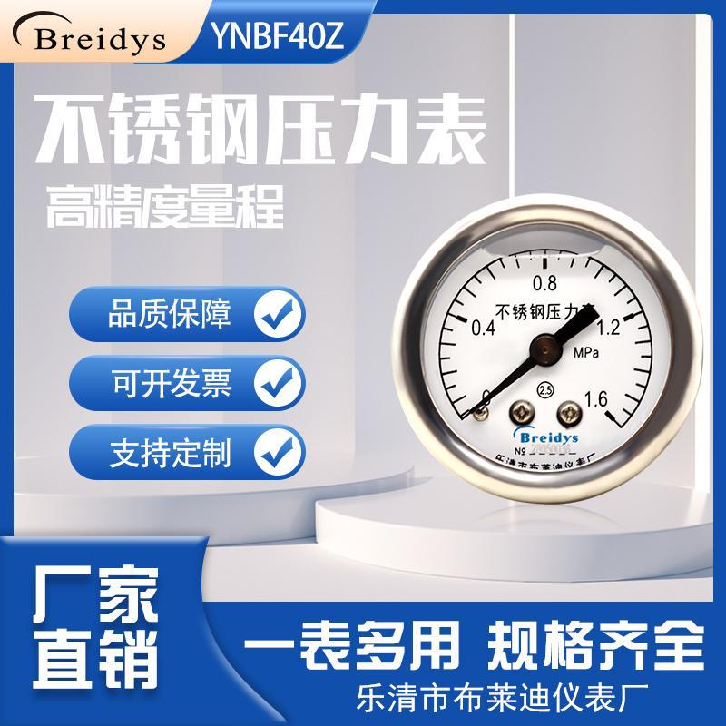 YNBF40Z轴向不锈钢耐震压力表高精度气动表液压表水压表一分牙1/8