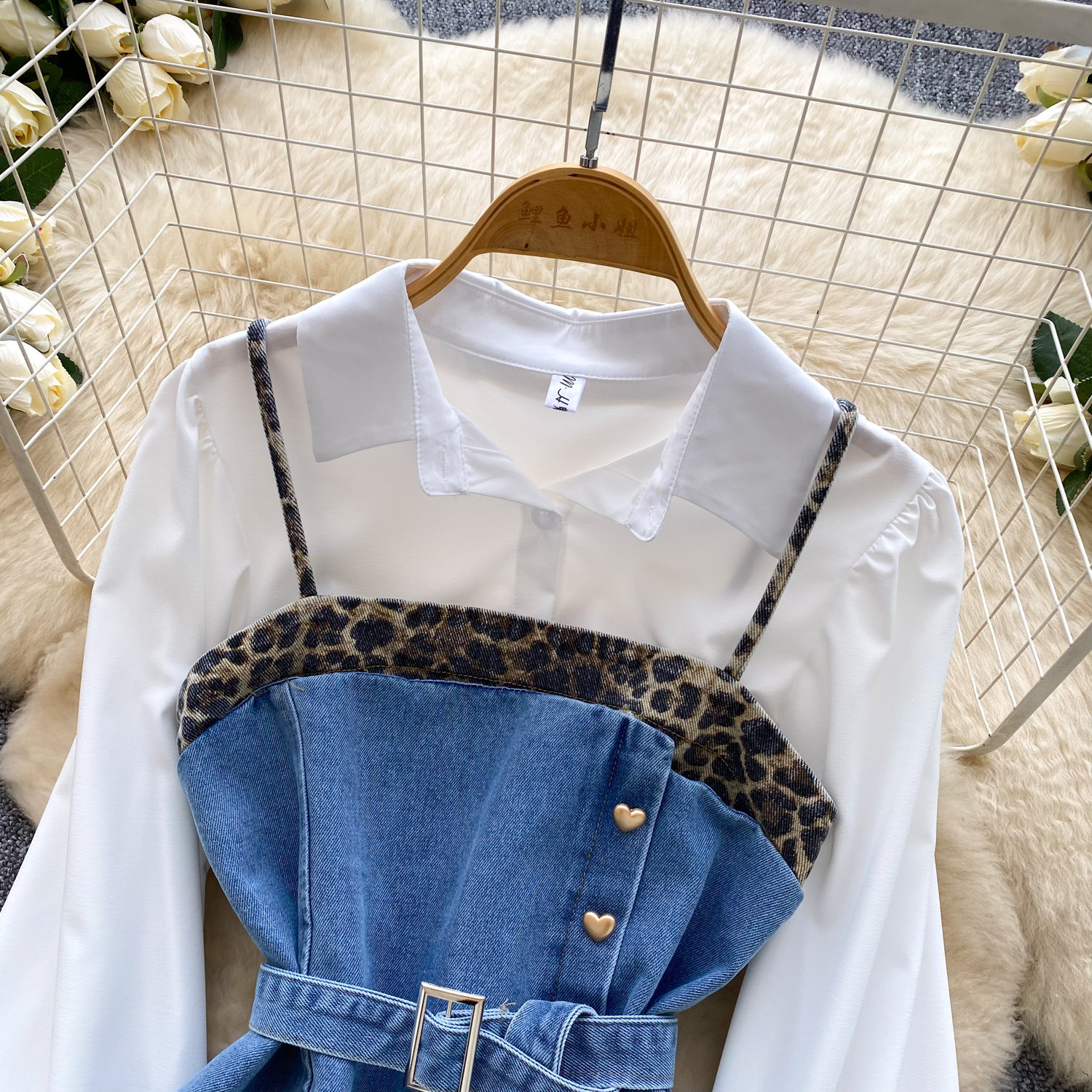 French Retro Women's Leopard Print Two-piece Vest Set With Belt_voghion.com