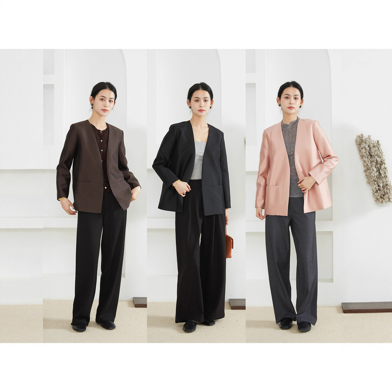 High-End Silk Wool V-Neck Blazer, Silk Unbuttoned Unstructured Old Money Style Loose-Fitting Suit Jacket for Spring