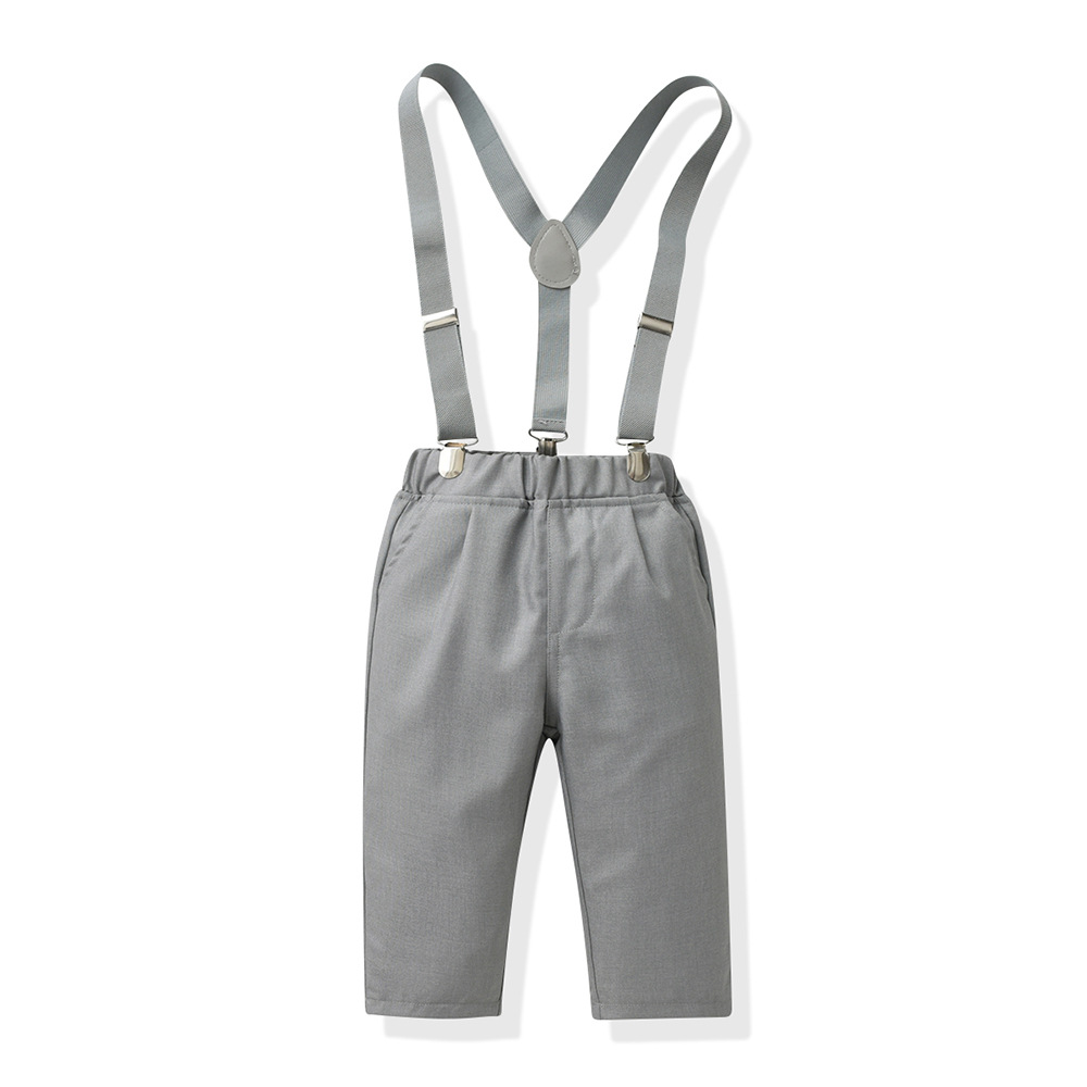 kid's clothing Boys' dress long sleeve bow cotton shirt children's suit suspenders multi-piece set_voghion.com