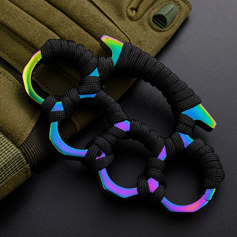 Colorful Tiger Finger Cross-border Self-defense Legal Four-finger Knuckles Self-defense Supplies Weapon Buckle Broken Window Hammer Iron Fist Tiger