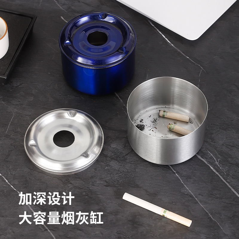 带盖烟灰缸不锈钢防飞灰网咖酒吧家用厂家直供商务简约创意烟缸|undefined