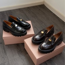 2024秋冬新款金属扣乐福鞋时尚百搭英伦风粗跟厚底女皮鞋单鞋