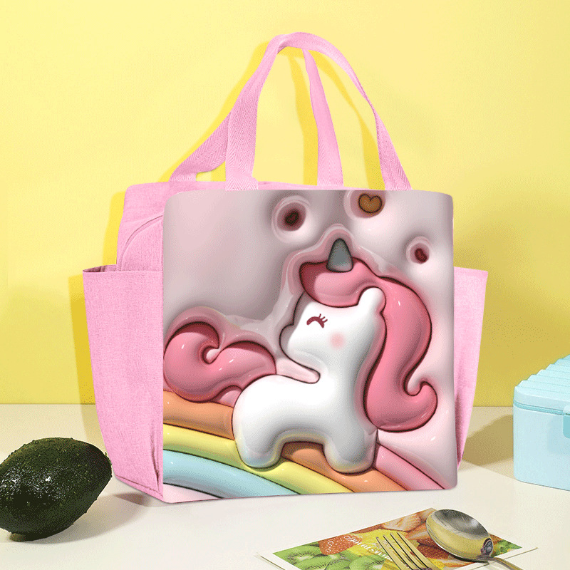 Dibujos animados lindo bolso portátil para loncheras, oficinistas, estudiantes con bolsa de arroz, bolsa bento de aislamiento, bolsa de almuerzo, patrón tridimensional lindo