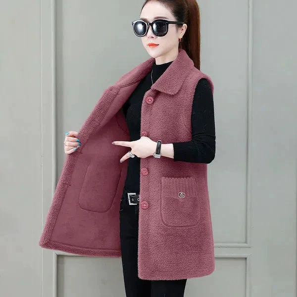 Winter vest, velvet long tank top, jacket, 2023, mid-length