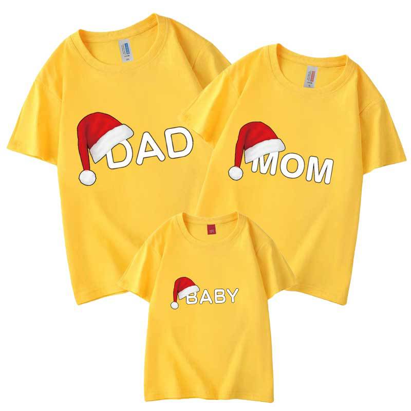 Verano inglés sombrero de Navidad refinado algodón padre-hijo ropa de clase ropa impresa ropa para niños manga corta cuello redondo Camiseta entrega al por mayor