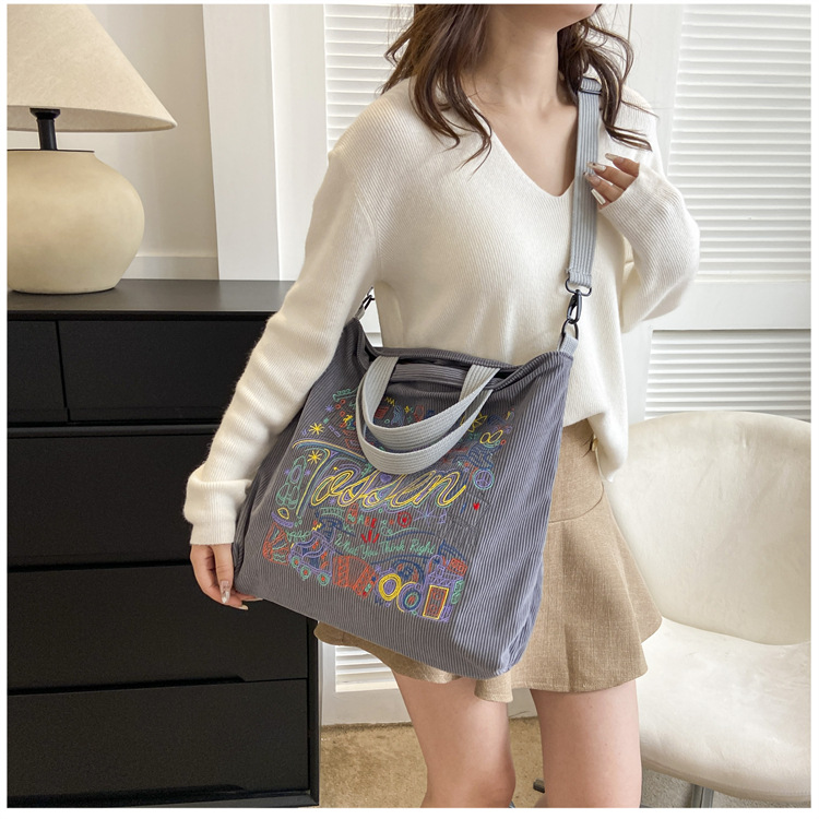 Women's Large Corduroy Printing Classic Style Zipper Tote Bag display picture 4