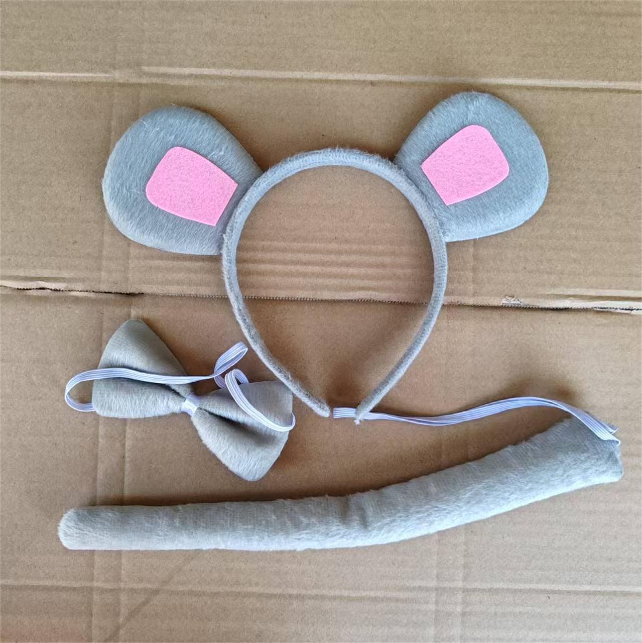 Set de diadema infantil de dibujos animados, orejas de gato con pajarita y cola, 3 piezas