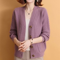 2025秋冬新款V领高级感开衫简约宽松毛衣针织衫女休闲外套上衣