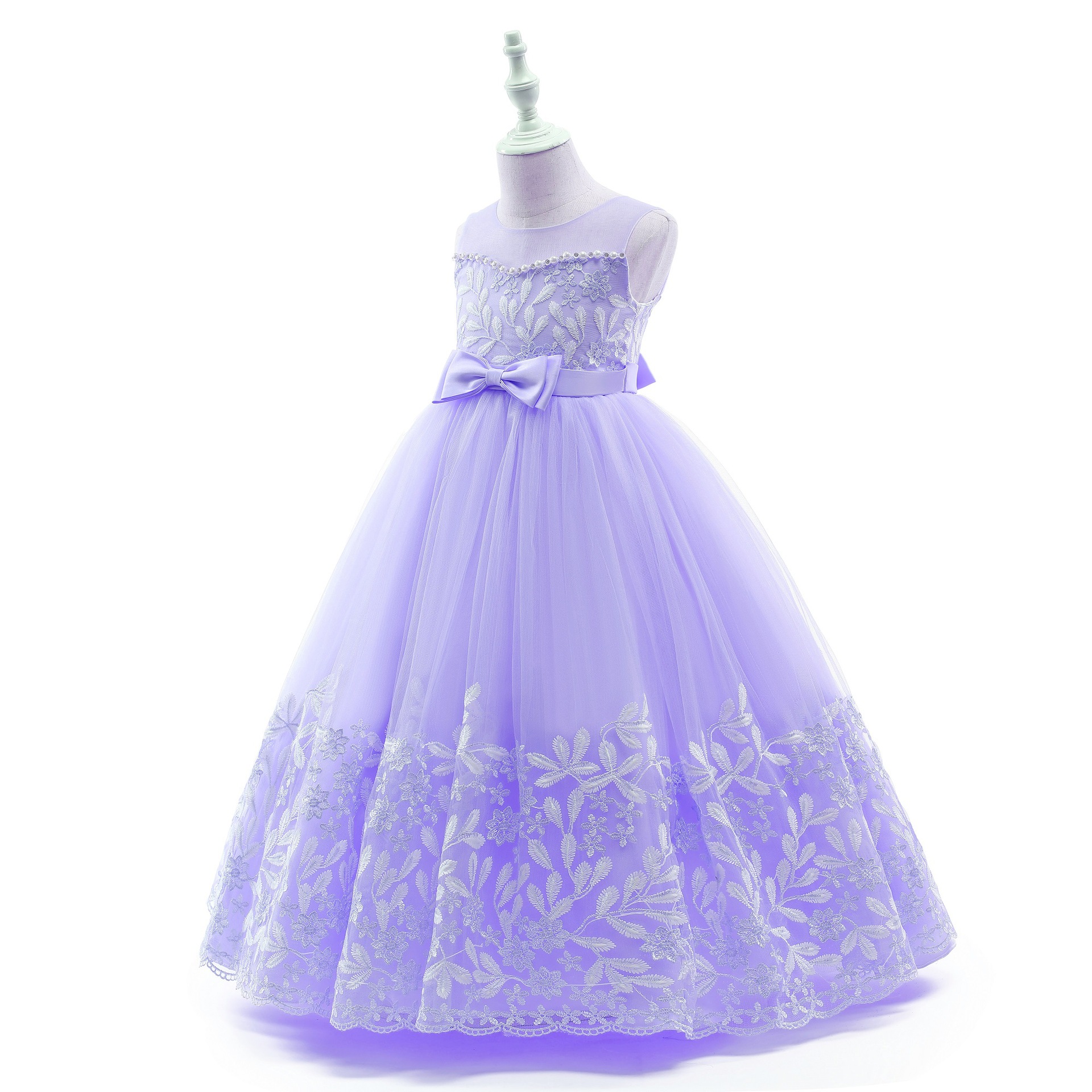 Cross-border children's long princess dress, girls' runway evening dress, embroidered piano performance dress, stylish flower girl dress