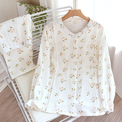 Pure cotton confinement clothes, new type of enlarged washed gauze nursing clothes, spring, summer and autumn thin nursing pajamas, crepe sets