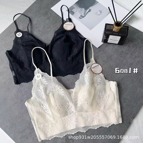 6081 Rabbit Ear Cup Lace Beautiful Back Wrapped Chest Tube V Neck Spaghetti Straps Sexy and Interesting Hollow Thin Women's Underwear