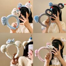 卡通粉色Kitty蝴蝶结毛绒发箍女可爱百搭头箍洗脸发卡高颅顶头饰