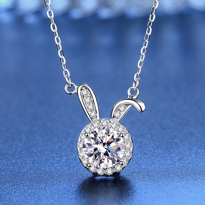 Kupfer Süß Kaninchen Überzug Inlay Künstlicher Diamant Halskette Mit Anhänger display picture 1