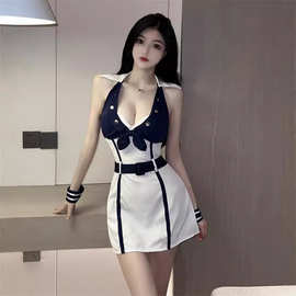 18YX0119欧美2025跨境外贸性感女仆制服诱惑免脱拼色无袖连衣裙女